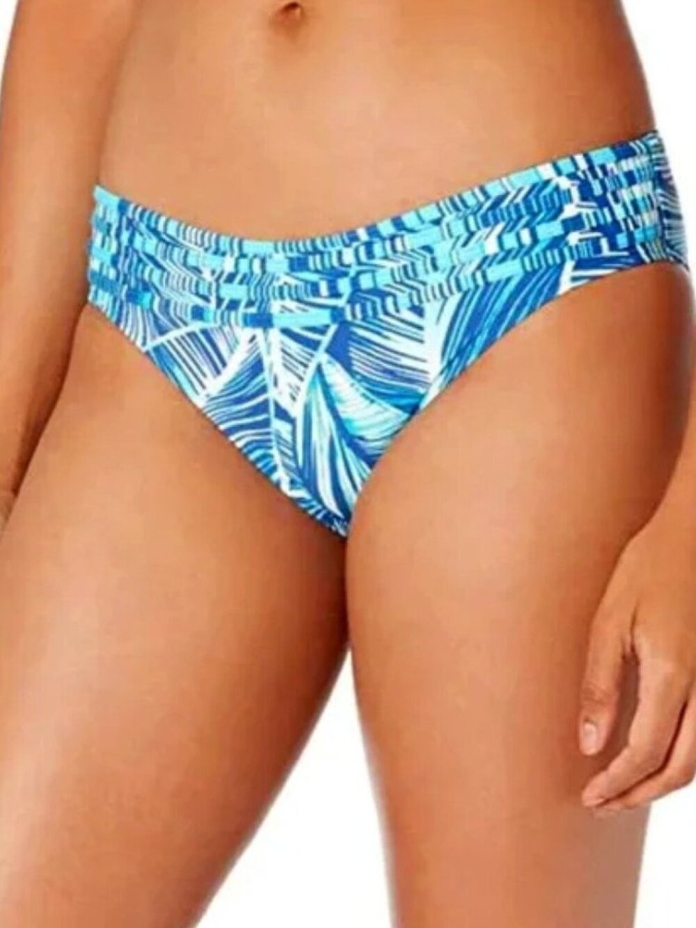 NWT LA BLANCA Hipster Reversible Bikini Bottoms Sketched Leaves Blue Size 12